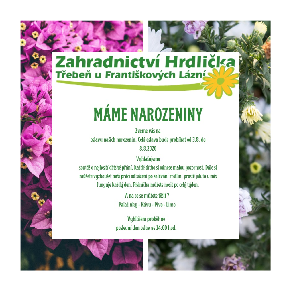 akce narozeniny Zahradnictví Hrdlička Třebeň podzim
