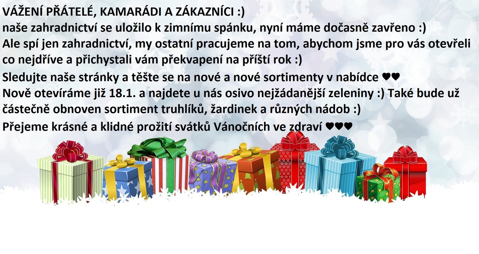 přání vánoce zahradnictví hrdlička třebeň 
